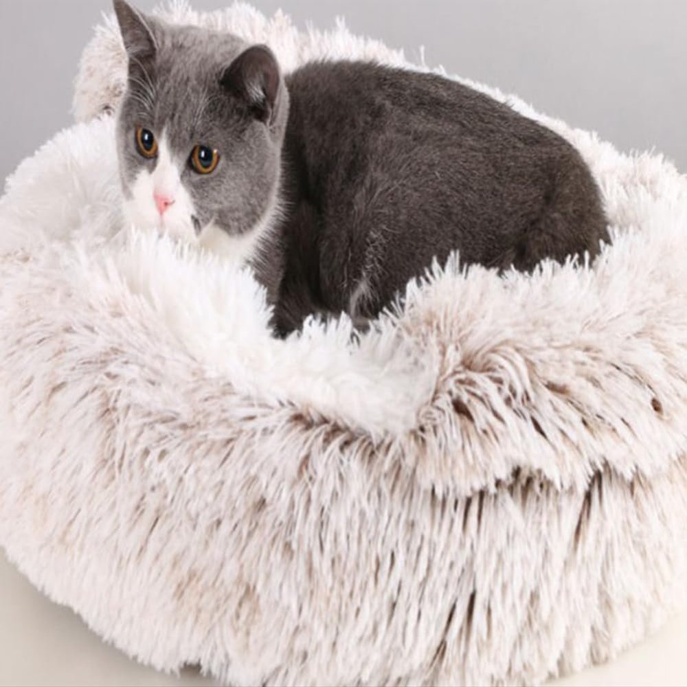 Fluffy Cat Cave Bed, Plush Washable Bed for Cats, Chihuahuas & Small Pets