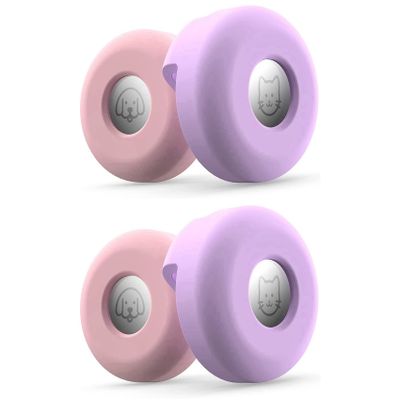 AutoSwan Dog Collar (8 Pack), Silicone Collar Sleeves for Airtags, Anti-Lost Pet Loop Holder Purple+Pink