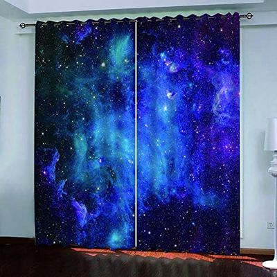 2-Piece Navy Blue Galaxy Blackout Curtains, 280 x 250 cm, 3D Eyelet Panels
