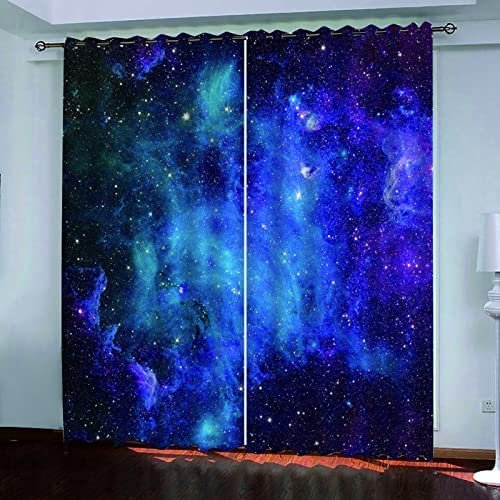 2-Piece Navy Blue Galaxy Blackout Curtains, 280 x 250 cm, 3D Eyelet Panels