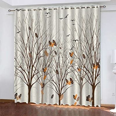 Cartoon Forest Autumn Blackout Curtains with Grommets, 140 x 160 cm, 2-Piece Set