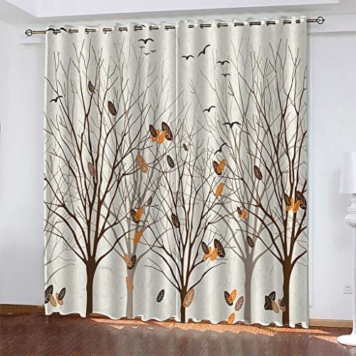 Cartoon Forest Autumn Blackout Curtains with Grommets, 140 x 160 cm, 2-Piece Set