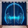 3D Floral Blackout Curtains, 2 Panels, 280 x 180 cm, Blue Lightning Headphones Design view 1