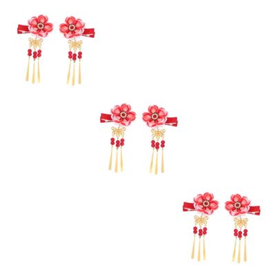 FRCOLOR 3 Pairs Flower Hair Clips with Tassels, Japanese-Style Hair Accessories, Red