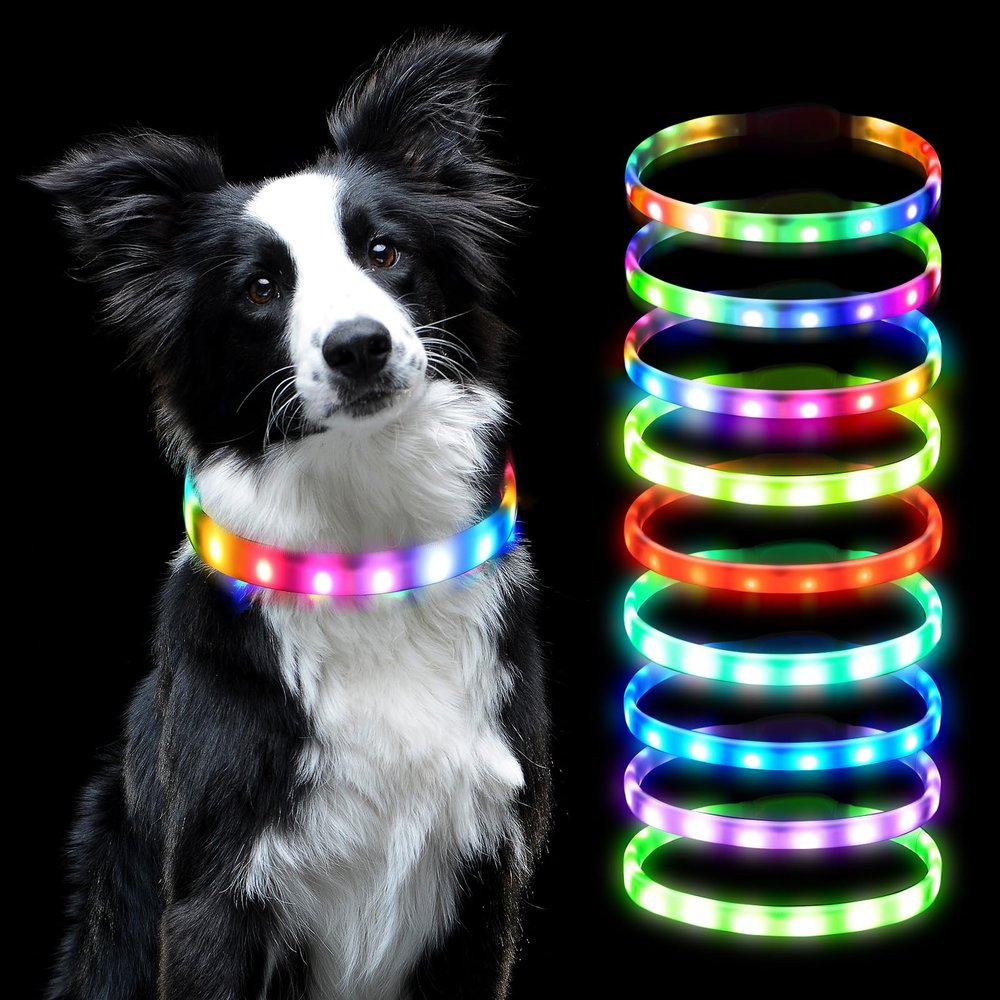 AUAUY LED Dog Collar, USB Rechargeable Adjustable Safety Silicone Collar