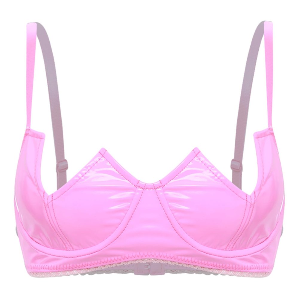 Agoky Women's Wetlook Leather Push-Up Bra