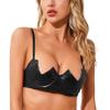 Agoky Women's Black Patent Leather Push-Up Lift Bra with Adjustable Spaghetti Straps, XXL view 3