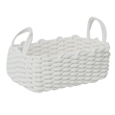 Woven Cotton Rope Storage Basket with Handles, White