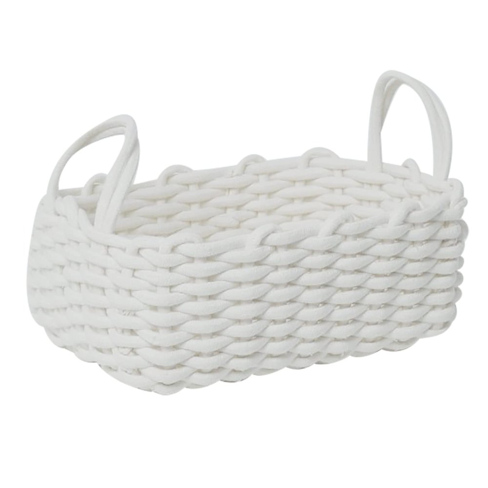 Woven Cotton Rope Storage Basket with Handles, White