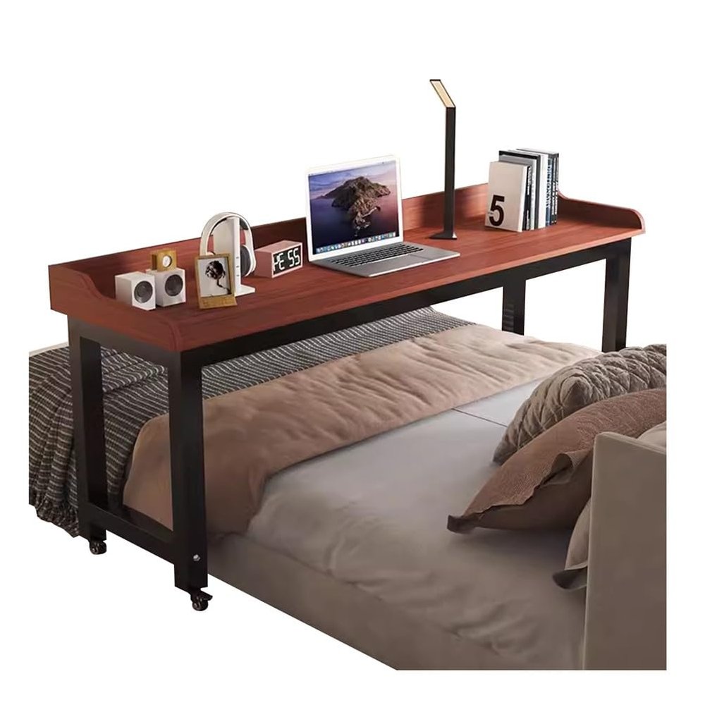 Overbed Table for Queen-Size Bed, Mobile Laptop Cart with Wheels (180 × 60 × 80 cm)
