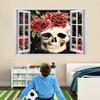 3D Wall Sticker with Wall Break, Skeleton and Red Rose view 1