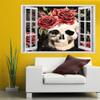 3D Wall Sticker with Wall Break, Skeleton and Red Rose view 2