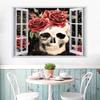 3D Wall Sticker with Wall Break, Skeleton and Red Rose view 3