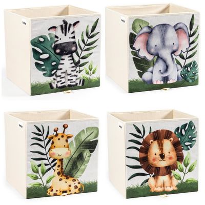 Gadgy Kids Storage Boxes, 4-Piece Set, Folding Kallax Bins - Animal Design