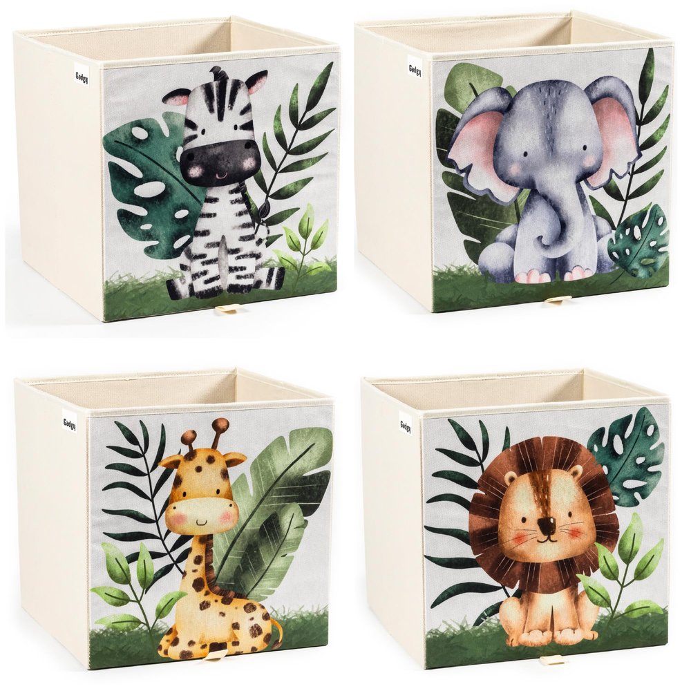 Gadgy Kids Storage Boxes, 4-Piece Set, Folding Kallax Bins - Animal Design