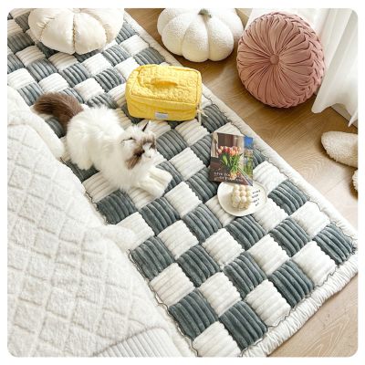 FunnyFuzzy Cream Large Plaid Cotton Pet Couch Cover