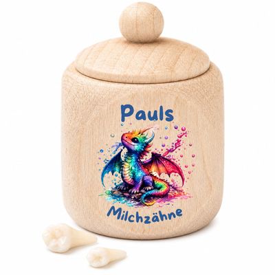 minipishop Wooden Baby Tooth Box for Boys, Dragon