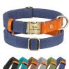 SARUEL Personalized Nylon and PU Leather Dog Collar with Engraved ID Tag, Dark Blue, 30–45 cm view 2