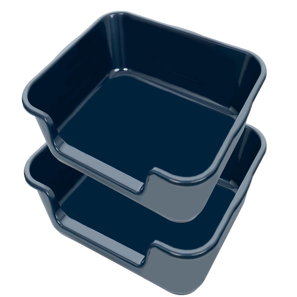 Ying Tutu Extra-Large Cat Litter Box, ABS, Low Entry, Dark Blue, 61 x 50.8 cm, 2-Pack