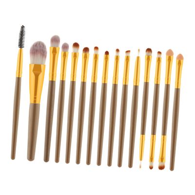 minkissy 15-Piece Makeup Brush Set with Wooden Handles and Pink-White Nylon Bristles