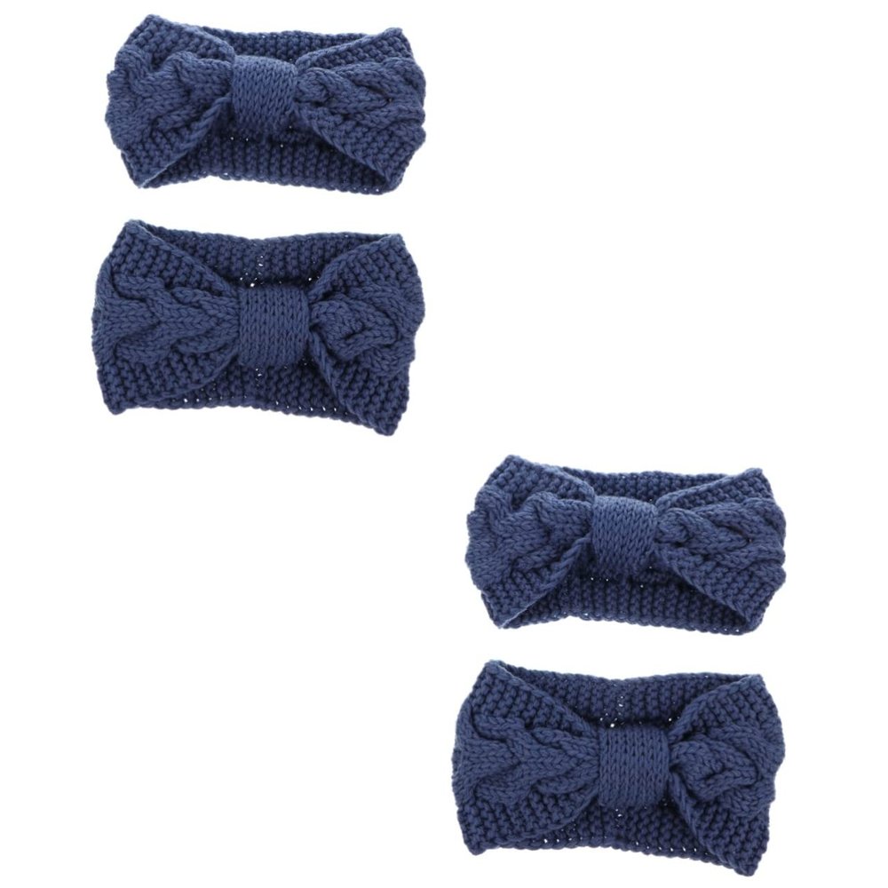FRCOLOR 4-Pack Knitted Button Headbands, Winter Warm Turban-Style Stretch Headbands