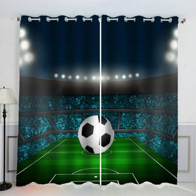 AKATIE Soccer Curtains for Kids' Room, 3D Printed Blackout Eyelet Curtains, 2-Pack, 140 x 160 cm