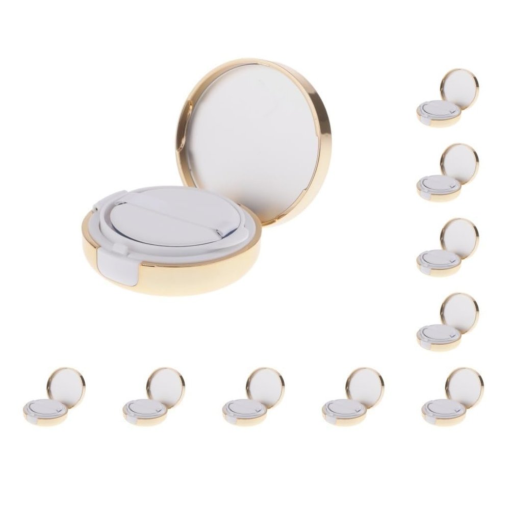 10 Empty Makeup Powder Foundation Cases, Air Cushion BB Cream Containers, 15 g, Gold