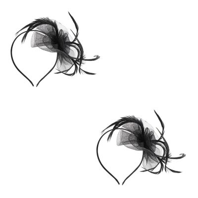 FRCOLOR 2-Piece Bridal Headbands with Mesh and Feathers, Elegant Headwear Accessories for Weddings, Dance Parties, Masquerades and Stage Performances