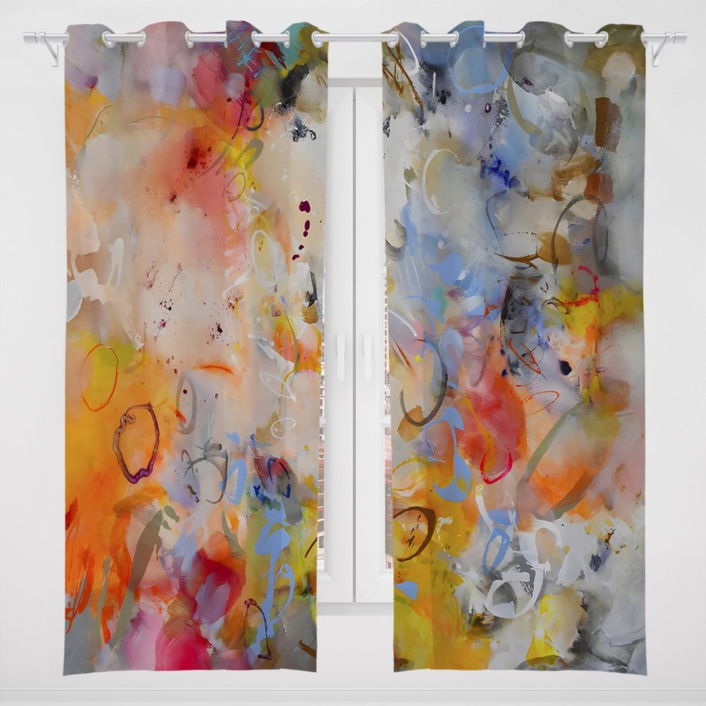 Srigzcaly Modern Abstract Blackout Curtains for Kids’ Rooms, 2-Piece Set, 214 x 91.5 cm Each