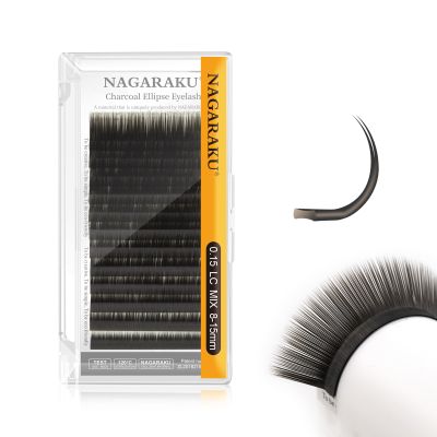 NAGARAKU Ellipse Flat Lash Extensions, Split Tips, Charcoal, 12 Rows, 0.15 LC, 8–15 mm