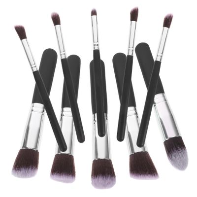 minkissy 10-Piece Makeup Brush Set, Premium Synthetic Brushes for Foundation, Blush, Eyeliner and More, Black, Silver and Red