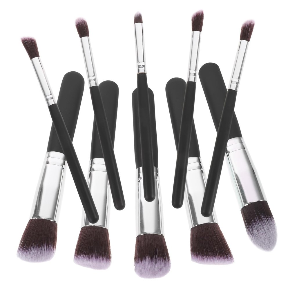 minkissy 10-Piece Makeup Brush Set, Premium Synthetic Brushes for Foundation, Blush, Eyeliner and More, Black, Silver and Red