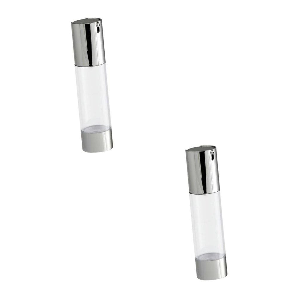 minkissy 2-Pack Transparent Silver Airless Pump Bottles for Lotions, Creams, and Travel