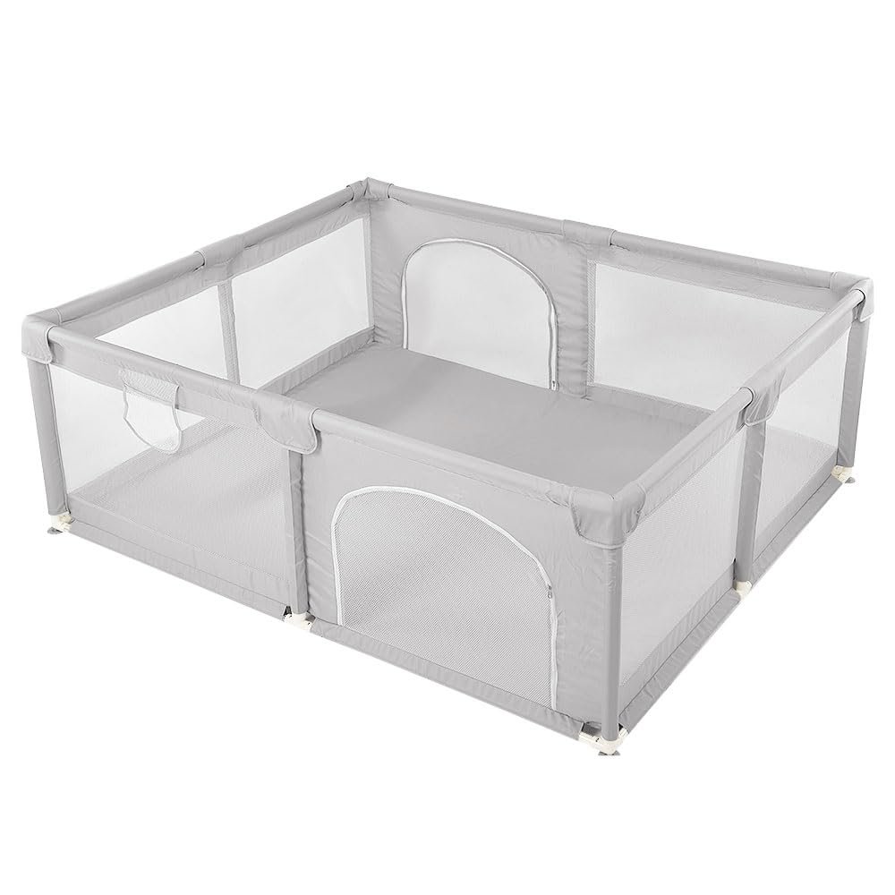 Belfoyer Baby Playpen, Play Yard, Nontoxic and Safe for Babies (150 x 200 cm, Gray)
