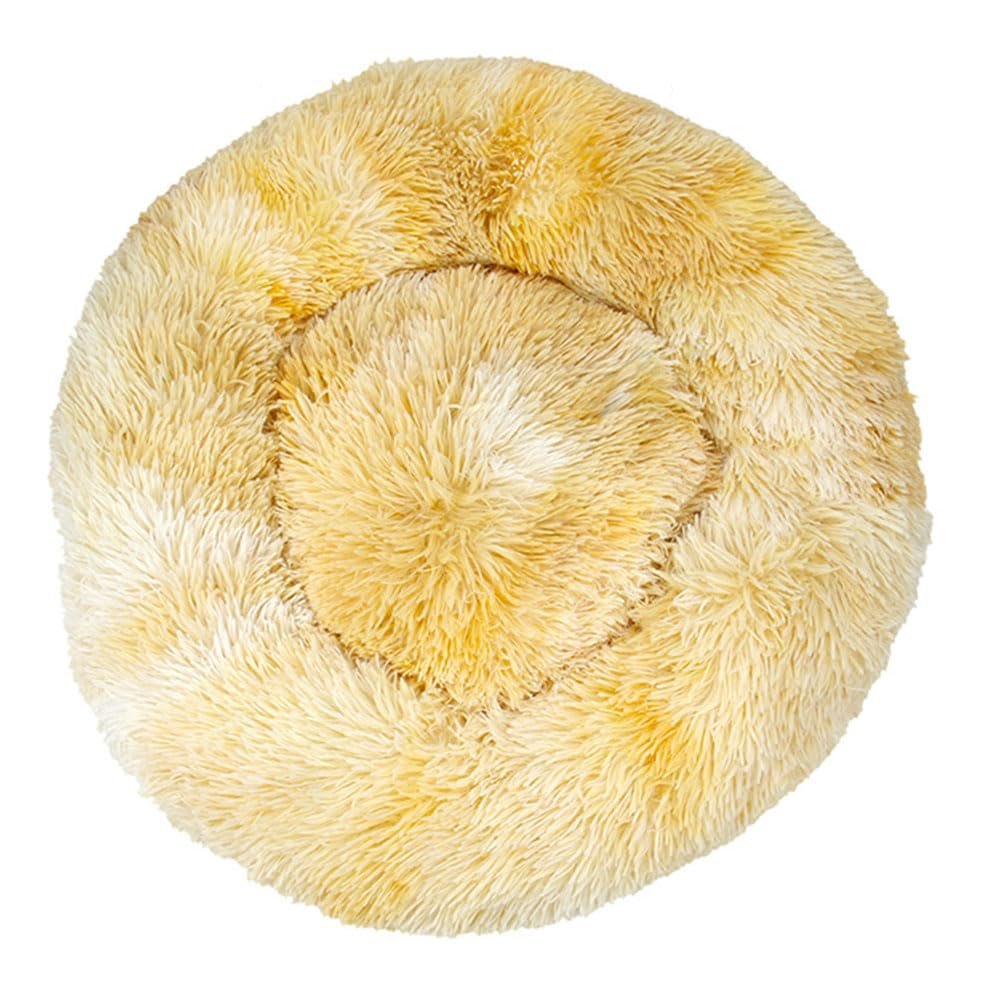 DOTBUY-SHOP Tie-Dye Round Dog & Cat Bed, Plush Washable Donut Cushion, 120 cm, Yellow