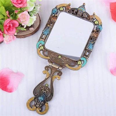 DELURA Vintage Floral Hand Mirror, Square Retro Vanity Mirror with Handle, Double-Sided