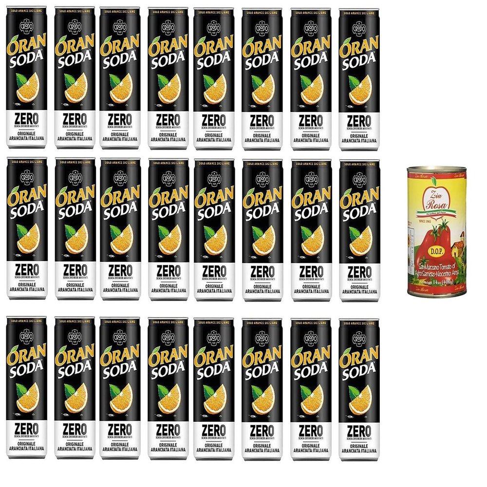 24x Oransoda Zero Orange Soda, No Added Sugar, 33 cl + Zia Rosa DOP San Marzano Tomatoes from Campania, 400 g Can