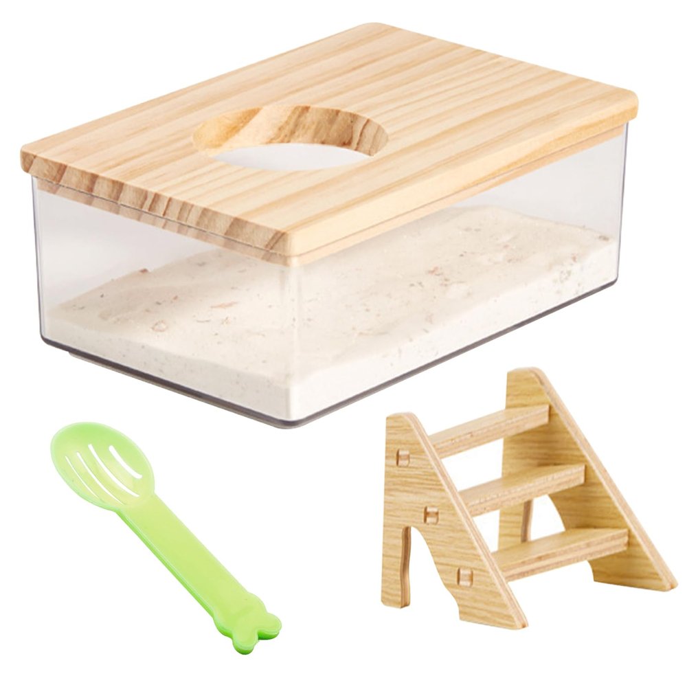Jortmrd Hamster Sand Bath with Ladder and Scoop, Transparent Acrylic, Rectangular