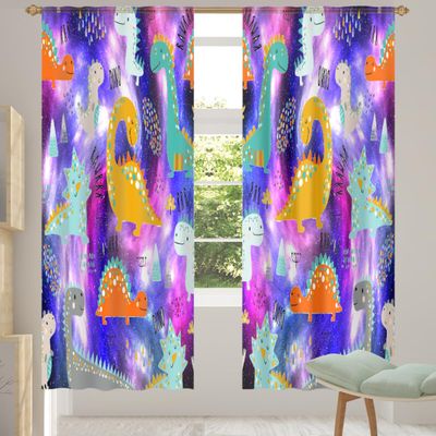 Galaxy Star Pattern Sheer Curtains, 2-Piece Set, Dinosaur Galaxy, 139 x 198 cm