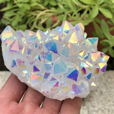 AAKOMA Titanium Cluster Rainbow Aura Lemurian Quartz Crystal Specimen Point Healing, 1 Piece