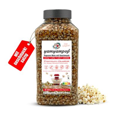 YamYamPop Flavored Salty Popcorn Kernels, 1,250 g Premium Corn for Hot-Air Popcorn Machines