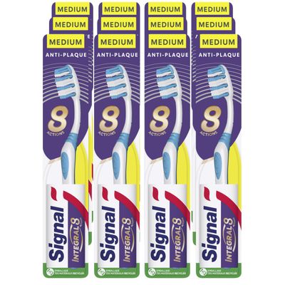 Signal Integral 8 Complete Care Medium Toothbrushes, Plaque Action, Interdental Cleaning, Helps Prevent Cavities, 12 Count