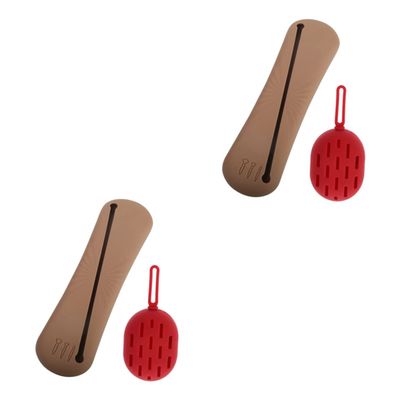 ABOOFAN 2-Piece Brush Storage Bag with Makeup Sponge Storage Box, Brown Brush Bag and Red Makeup Sponge Holder for Travel and Home