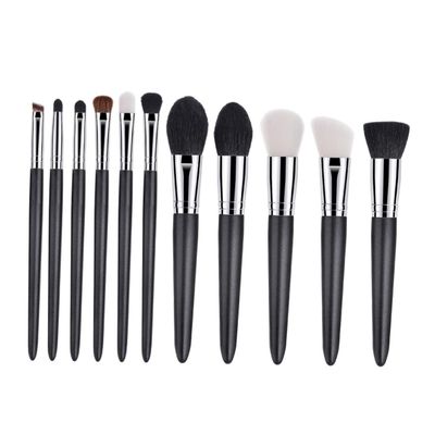 Goat Hair Makeup Brush Set with Wooden Handles T-11-005, 11-Piece