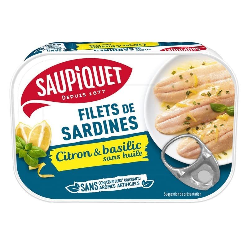 Saupiquet Sardine Fillets, Lemon & Basil Marinade, No Oil, 100 g, 3-Pack