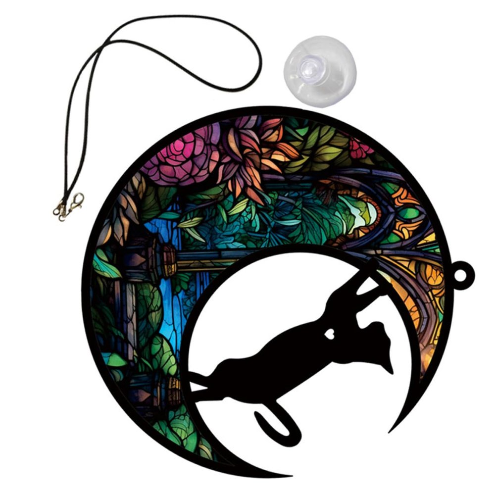 Colorful Acrylic Cat and Moon Hanging Ornament