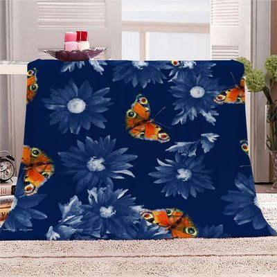 Butterfly Flannel Plush Blanket, 39 x 51 in, 3D Microfiber, Purple Flowers