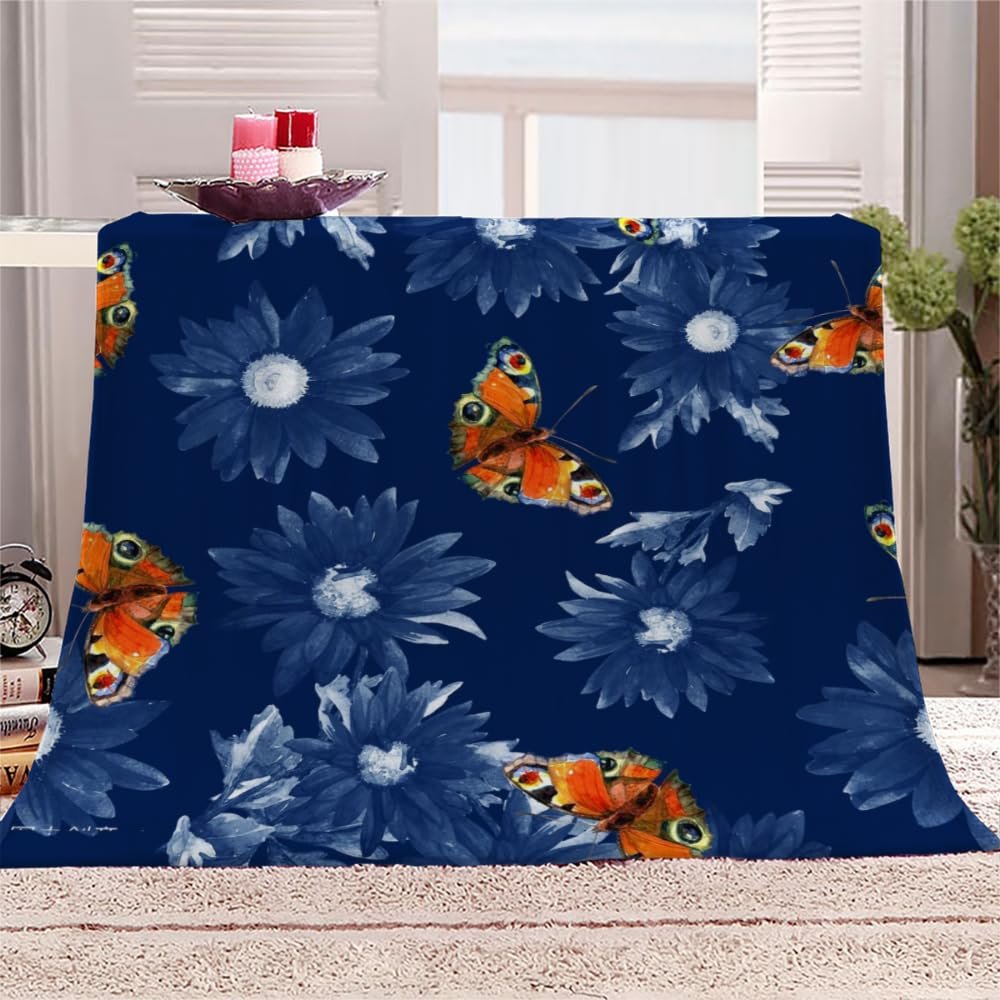 Butterfly Flannel Plush Blanket, 39 x 51 in, 3D Microfiber, Purple Flowers