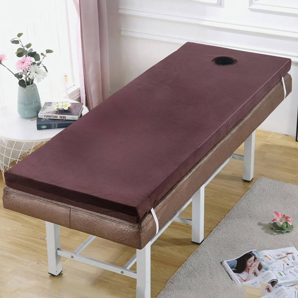 LXJDDLD Memory Foam Massage Table Topper, 8 cm Thick, Washable Cover, Face Hole, Coffee, S, 75 x 190 cm