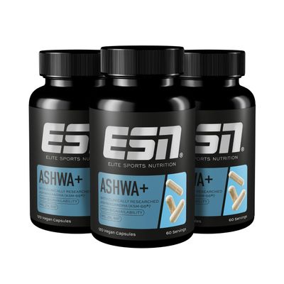 ESN Ashwa+, High-Dose Ashwagandha, Patented KSM-66, 3 x 120 Capsules